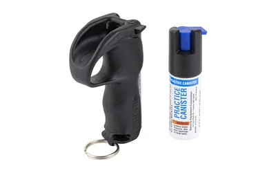 SABRE Easy Aim Quick Grip Pepper Spray 0.54 oz black canister with practice spray and keychain