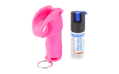 Sabre pepper spray pink 0.54 oz canister with ergonomic holder and practice spray