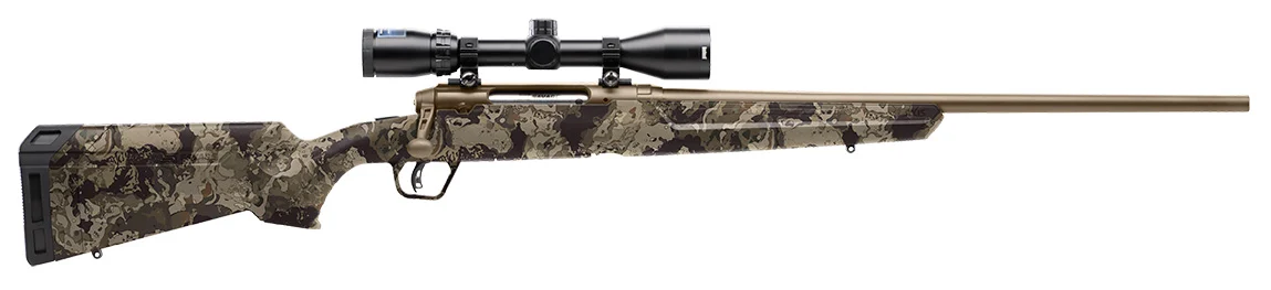 Savage AXIS II XP 6.5CREED DBM rifle in coyote tan Veil Flagship camo with Bushnell 3-9x40 scope