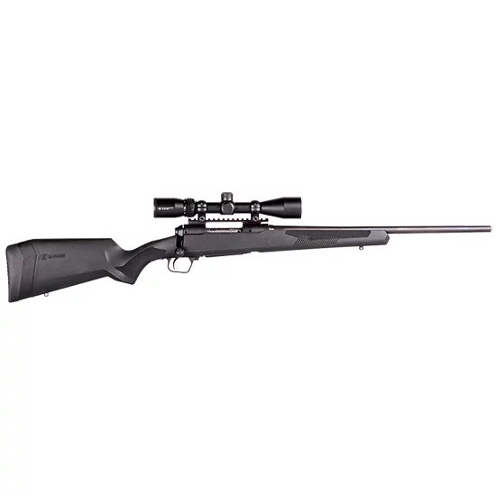 Savage 110 Apex Hunter XP 7mm PRC rifle with 22 in. barrel and mounted Vortex Crossfire II 3-9x40 scope, black synthetic stoc