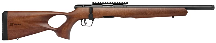 Savage B22 Timber Thumbhole rifle .22 WMR with hardwood thumbhole stock and blued finish