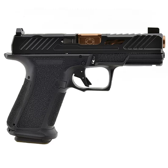 Shadow Systems MR920 Elite 9mm pistol with bronze fluted barrel and black optics-ready slide