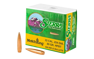 Sierra MatchKing .22 (0.224) 80gr HPBT bullets 500 count box