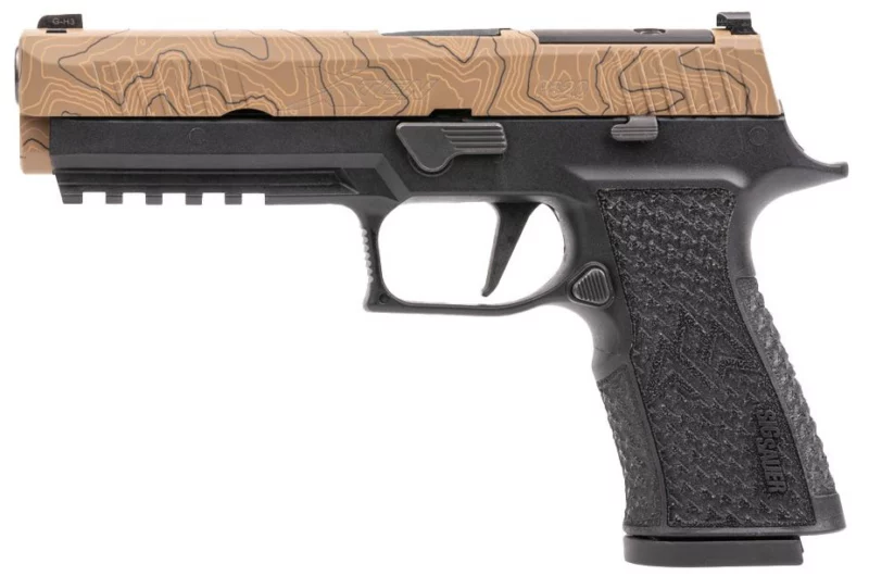 Sig Sauer P320-XTEN Endure 10mm 5 inch pistol with coyote topographic Cerakote slide