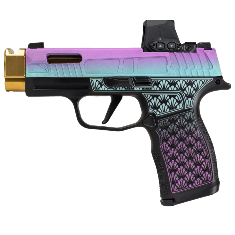 Sig Sauer P365X Shark Coast Tactical Island Bug 9mm 3.1 inch with Romeo-X red dot purple green Cerakote