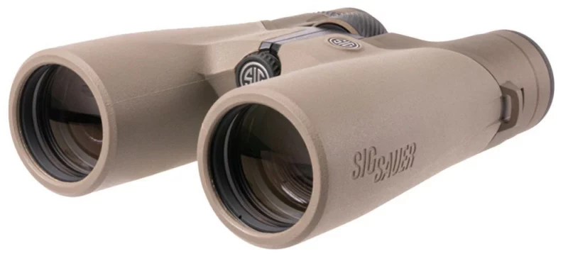 SIG Sauer ZULU10 HDX 15x56 binocular in coyote rubber armor, angled view