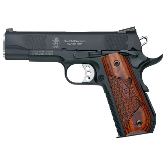 Smith & Wesson SW1911SC .45 ACP 4.25 in Scandium frame black slide wood grips