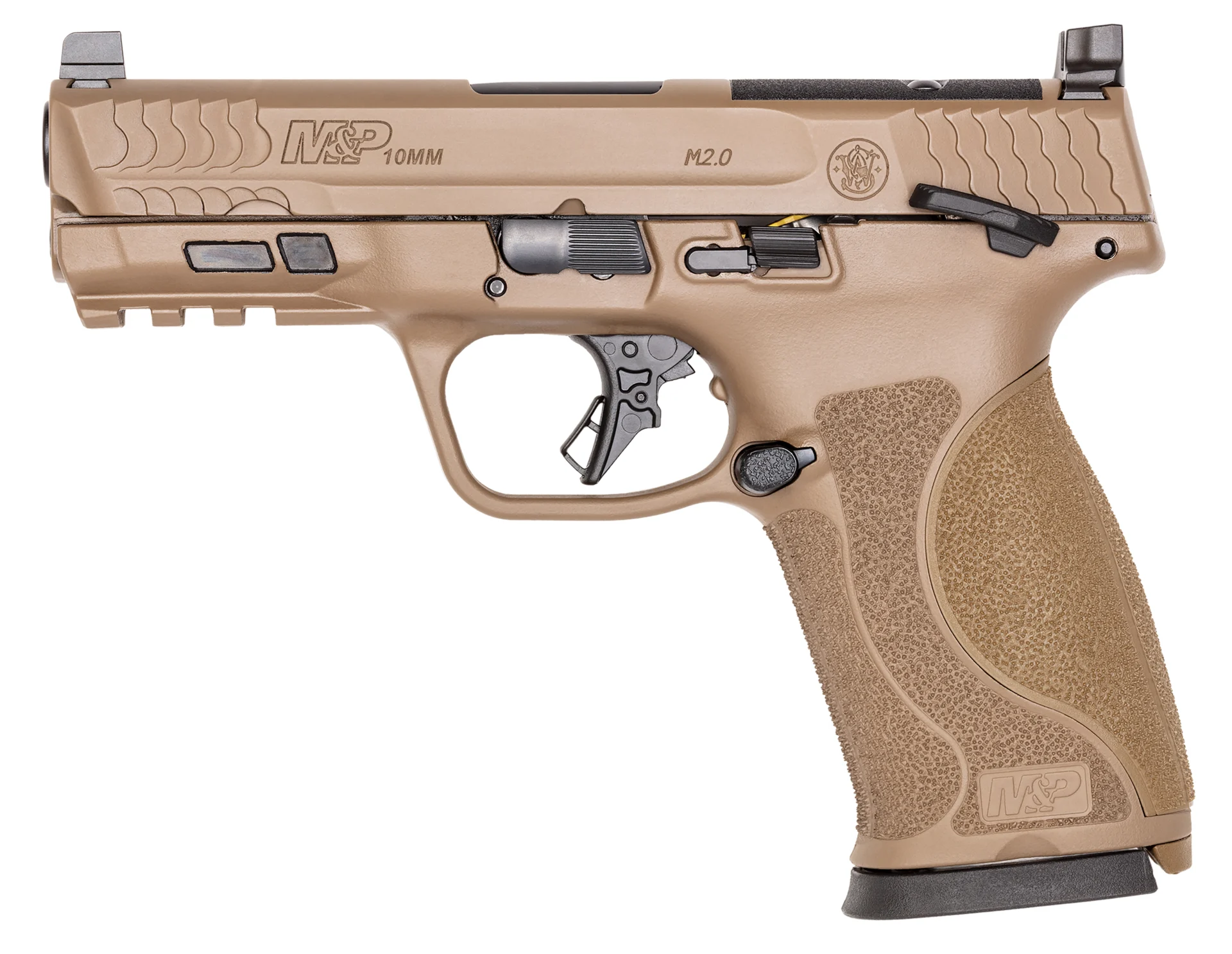 Smith & Wesson M&P M2.0 10mm 4-inch FDE optics-ready pistol with two 15-round magazines