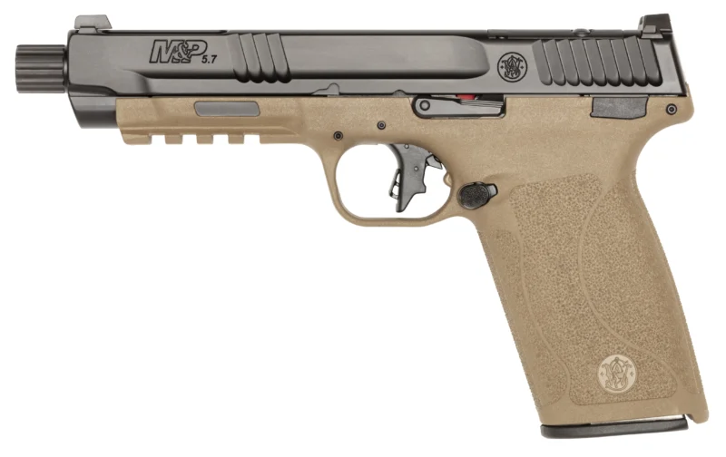 Smith & Wesson M&P 5.7 Optic Ready two-tone pistol FDE frame black slide 5.0 inch threaded barrel