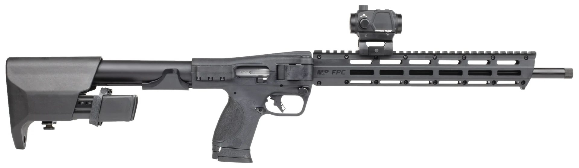 Smith & Wesson M&P FPC 9mm folding carbine with Crimson Trace red dot, 16.25-inch threaded barrel, black finish