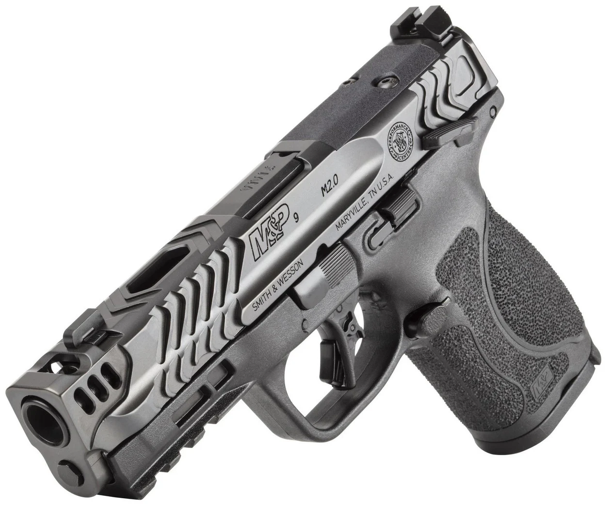 Smith & Wesson M&P9 M2.0 Performance Center Compact 9mm pistol with ported slide and bi-tone finish