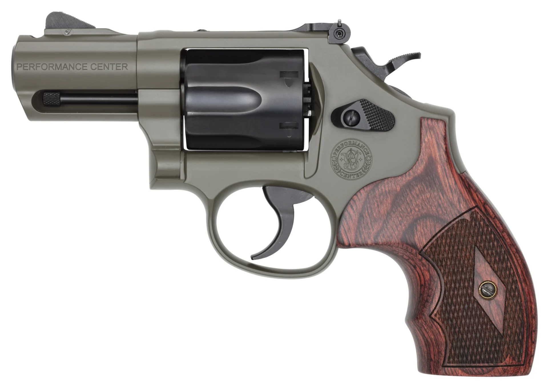 Smith & Wesson PC Model 19 Carry Comp 2.5-inch .357 Magnum Moss Cerakote revolver with rosewood grip