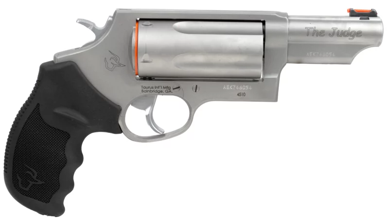 Taurus Judge T.O.R.O. Magnum stainless revolver with 3-inch barrel and black rubber grip