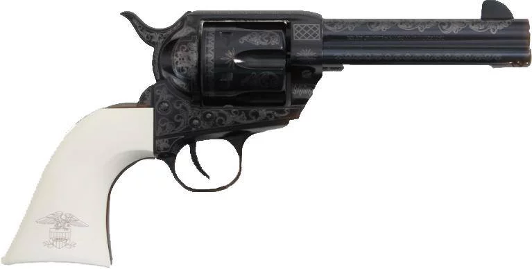 Traditions 1873 Liberty .45 Long Colt 4.75 inch blued engraved revolver with white PVC grips