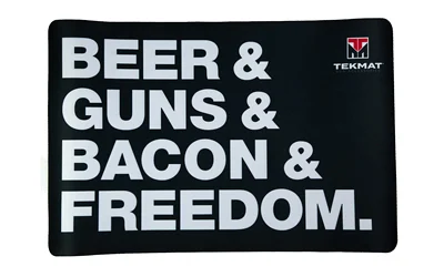 TekMat TEKR17BGBF 11x17 black and white rubber cleaning mat Beer & Guns & Bacon & Freedom