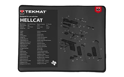 TekMat Ultra 20 cleaning mat for Springfield Hellcat, 15 x 20 inches, black and gray with parts diagram