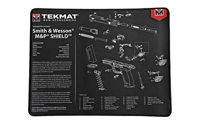 TekMat Ultra 15x20 pistol cleaning mat with S&W M&P Shield diagram in black