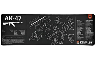 TEKMAT AK-47 12x36 gun cleaning mat black and white printed diagram neoprene backing