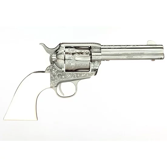 Taylors and Company Outlaw Legacy 1873 Cattleman 4.75-inch nickel engraved revolver with ivory synthetic grip