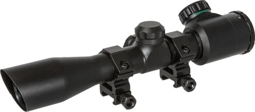 TruGlo 4x32 crossbow scope, multi reticle, black, with Weaver rings and rubber eye guard