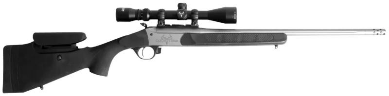 Traditions Outfitter G3 Pro .450 Bushmaster 22-inch threaded barrel rifle with muzzle brake and mounted 3-9x40 scope