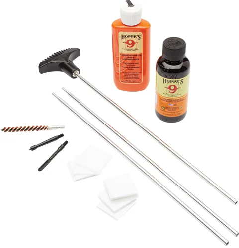 Hoppe's U22 rifle cleaning kit in plastic case with Hoppe's No. 9 solvent, oil, rods, brush and patches