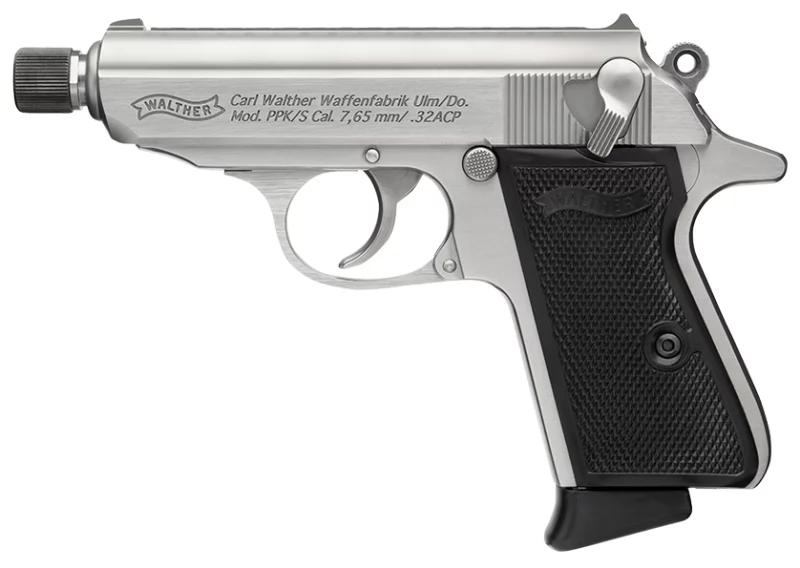 Walther PPK/S SD stainless pistol with 3.3 inch threaded barrel (.32 ACP)