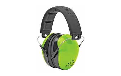 Walkers passive over-the-head earmuffs lime green and black with padded headband and polymer cups
