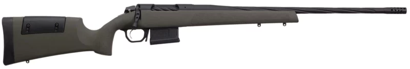 Weatherby 307 Range XP 6.5 Creedmoor rifle with OD green synthetic stock and Accubrake muzzle