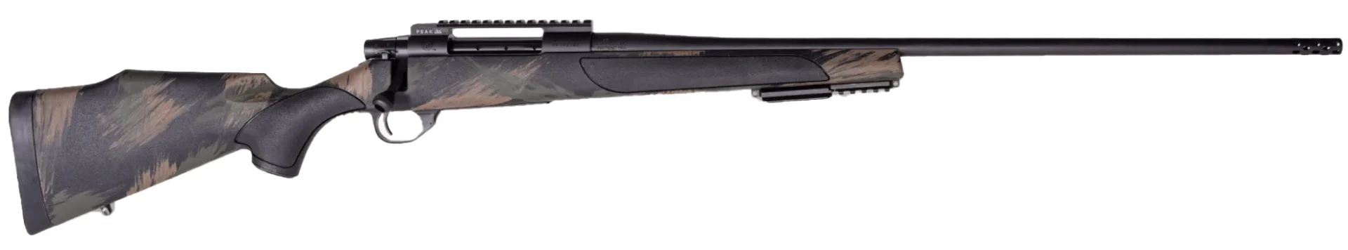 Weatherby Vanguard Black Hills .308 Win bolt-action rifle with 20in threaded heavy barrel and black/green/tan synthetic stock