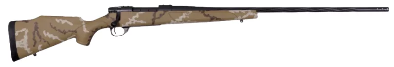 Weatherby Vanguard Outfitter bolt-action rifle 6.5 PRC, graphite black Cerakote, tan Monte Carlo synthetic stock