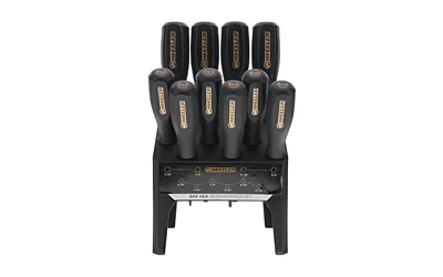 Wheeler 10 Piece SAE Hex Benchtop Screwdriver Set on benchtop stand with black handles