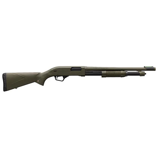 Winchester SXP Defender 12 Gauge 18in OD Green pump shotgun side view with TruGlo fiber-optic sight