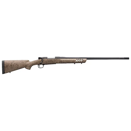 Winchester Model 70 Long Range rifle with 24-inch fluted barrel, tan composite stock and black metal finish