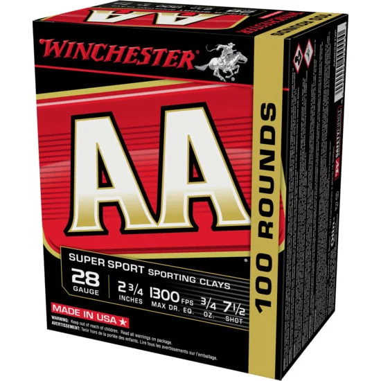 Winchester AA Super Sport Sporting Clay 28 Gauge 2.75" 3/4 oz #7.5 100-round box