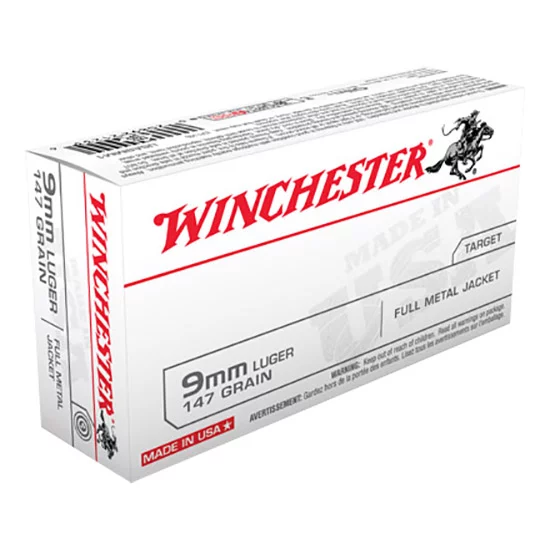Winchester USA 9mm Luger 147 gr FMJ Flat Nose 50rd box product image