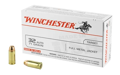 Winchester USA 32 ACP 71 gr FMJ ammunition box, 50 rounds