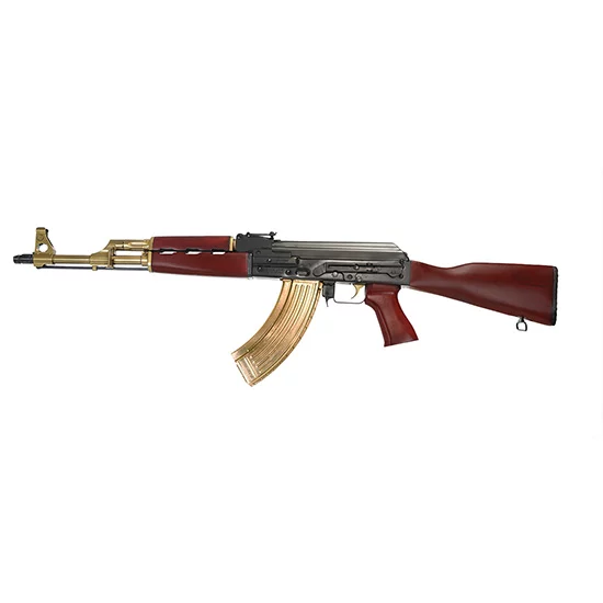 Zastava Arms ZPAPM70 7.62x39 rifle black receiver gold barrel Serbian red wood furniture