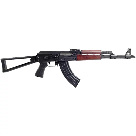 Zastava ZPAPM70 7.62x39 rifle with blood red wood handguard and fixed triangle stock