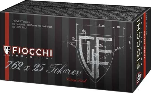 Fiocchi 7.62x25 Tokarev FMJ ammunition 50 round box