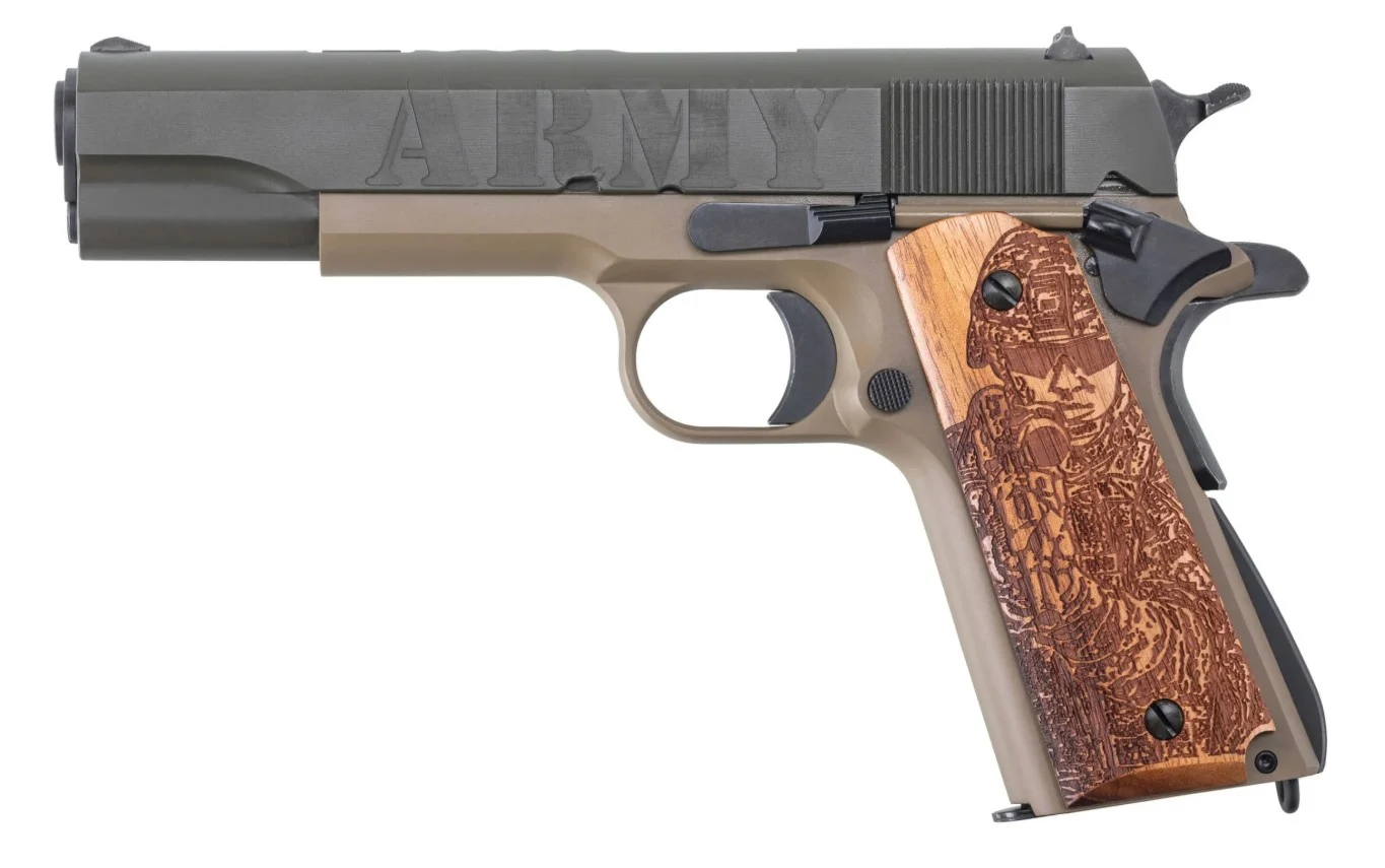 Auto-Ordnance 1911 Army 250th Anniversary pistol, .45 ACP, 5" barrel, OD Green slide, Coyote Tan frame