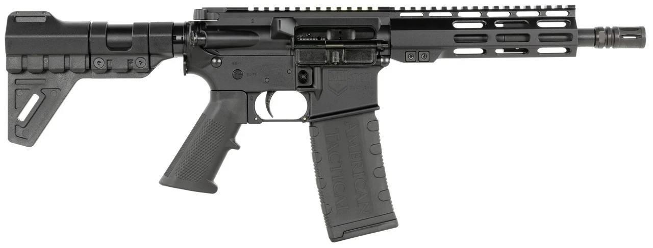 ATI Milsport 5.56 NATO AR pistol with 7.5in threaded barrel, 7in M-LOK handguard, 30rd magazine, blade brace