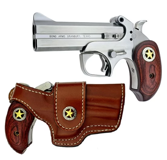 Bond Arms Rustic Ranger derringer .45 LC/.410 4.25in stainless with rosewood grips and leather holster