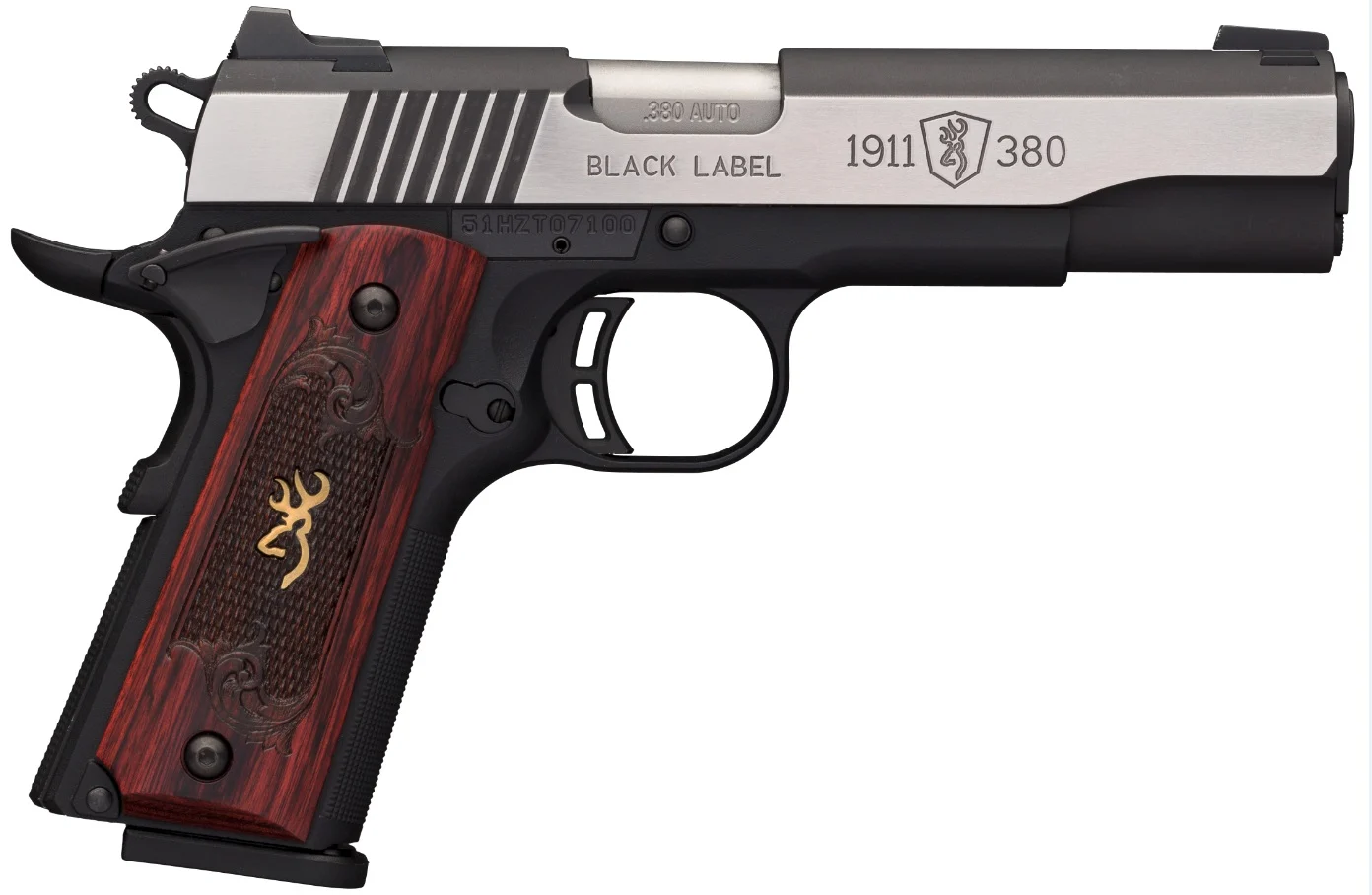 Browning 1911-380 Black Label Medallion Pro .380 ACP 4.25 in pistol bi-tone finish with rosewood grips