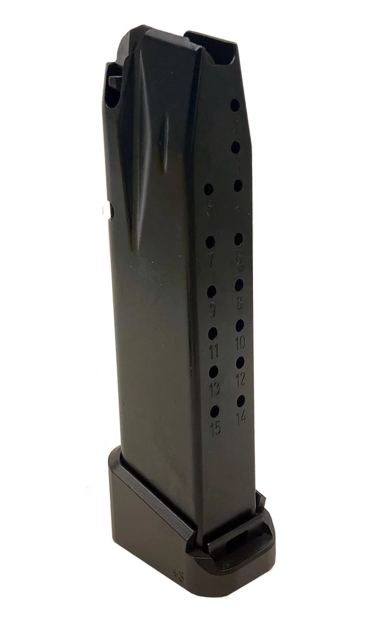 Canik TP9/METE compact 9mm magazine in black with aluminum base plate