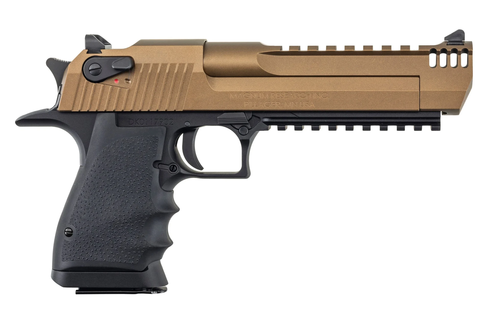 Magnum Research Desert Eagle Mark XIX .50 AE pistol, black frame and burnt bronze slide, Picatinny rail
