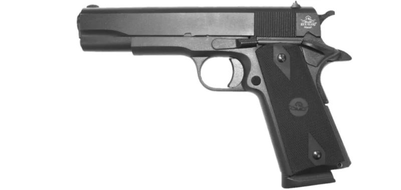 Rock Island Armory M1911-A1 GI Entry 9mm 5-inch parkerized pistol with black rubber grips