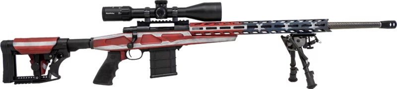Howa M1500 APC Flag chassis rifle 6.5 Creedmoor 24-inch with scope and bipod