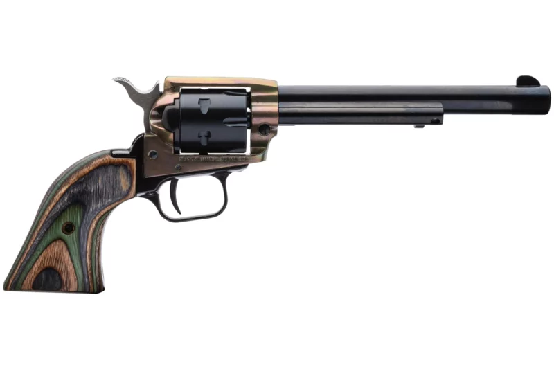 Heritage Rough Rider .22 LR 6.5in revolver with case-hardened finish and camo laminate grips