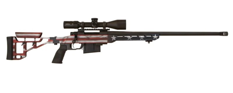 Howa TSP X USA Flag 6.5 PRC bolt-action rifle with 24" barrel and aluminum chassis